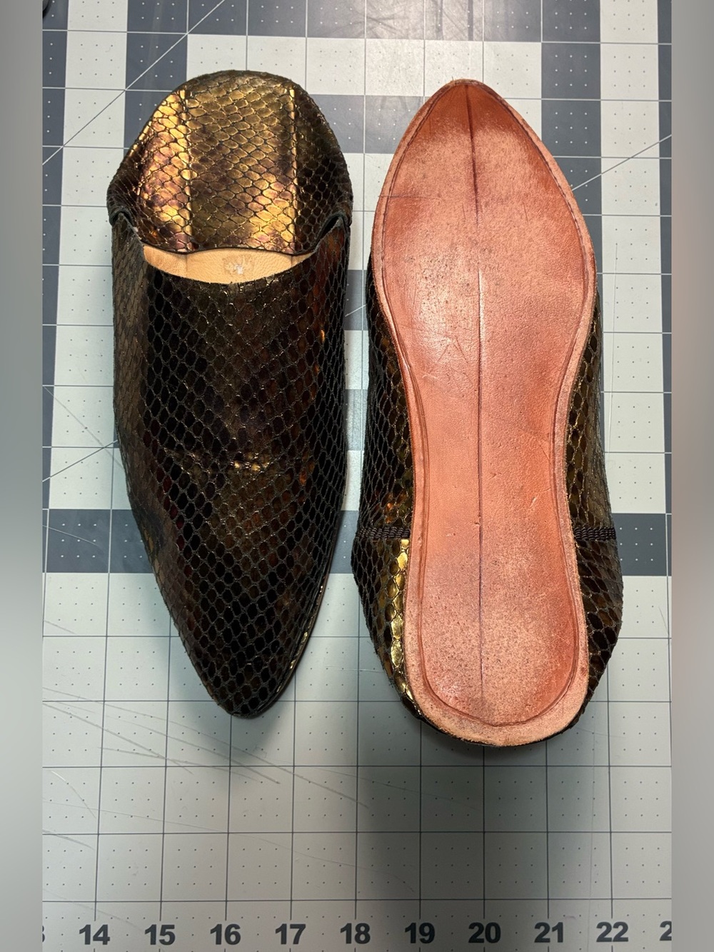 Metallic Bronze Leather Snake-Embossed Babouche Mules - Picture 2 of 4